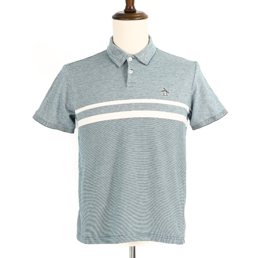 Original Penguin Blue & White Striped Short Sleeve Polo - M